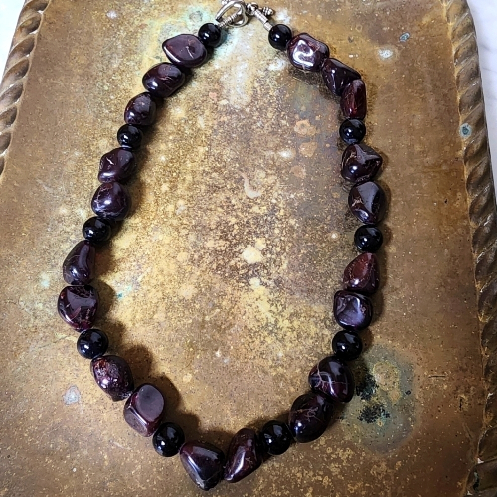 Vintage Tumbled Amethyst Chunky Necklace Polished Stone Raw Heavy Chakra 16"